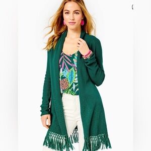 Lily Pulitzer Green Fringe Open Cardigan Sweater